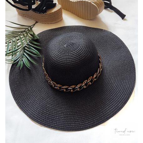 QUINN női kalap arany lánccal, fekete